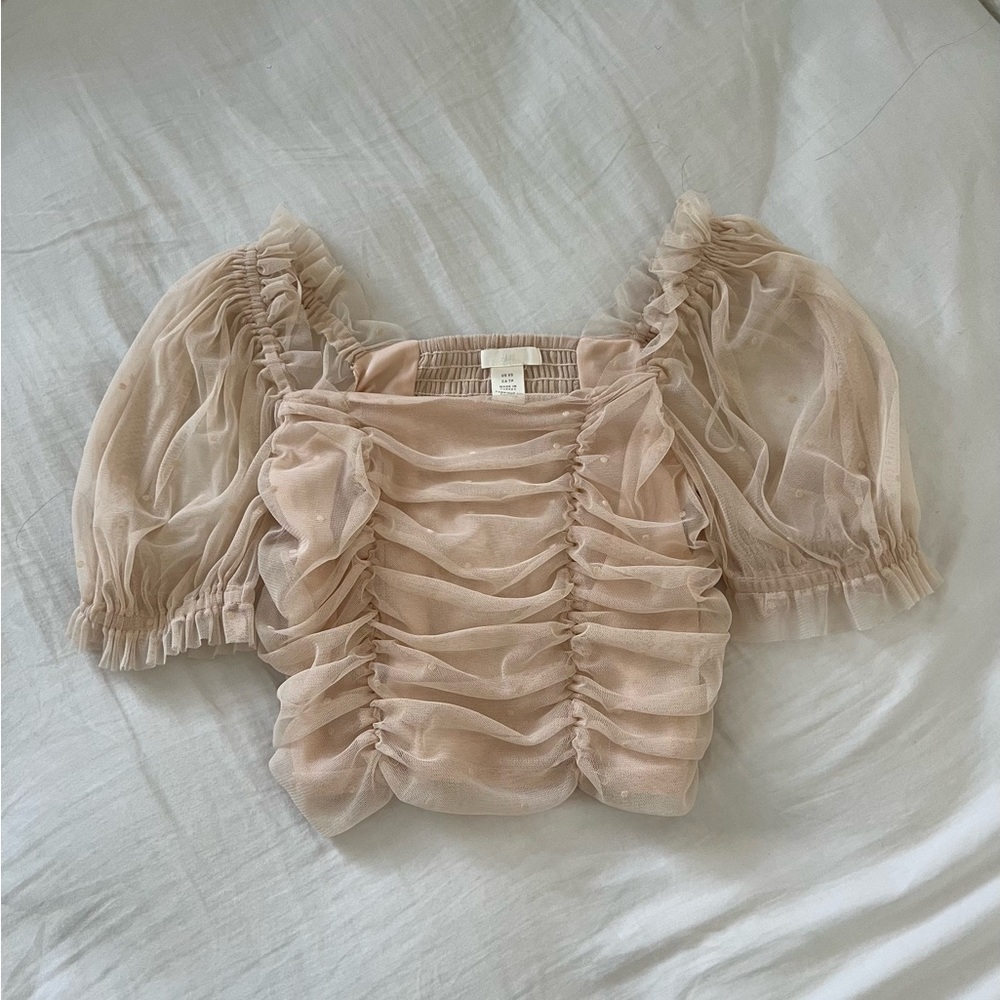 H&M Puff Sleeves Square Neck Cream Blouse Size XS